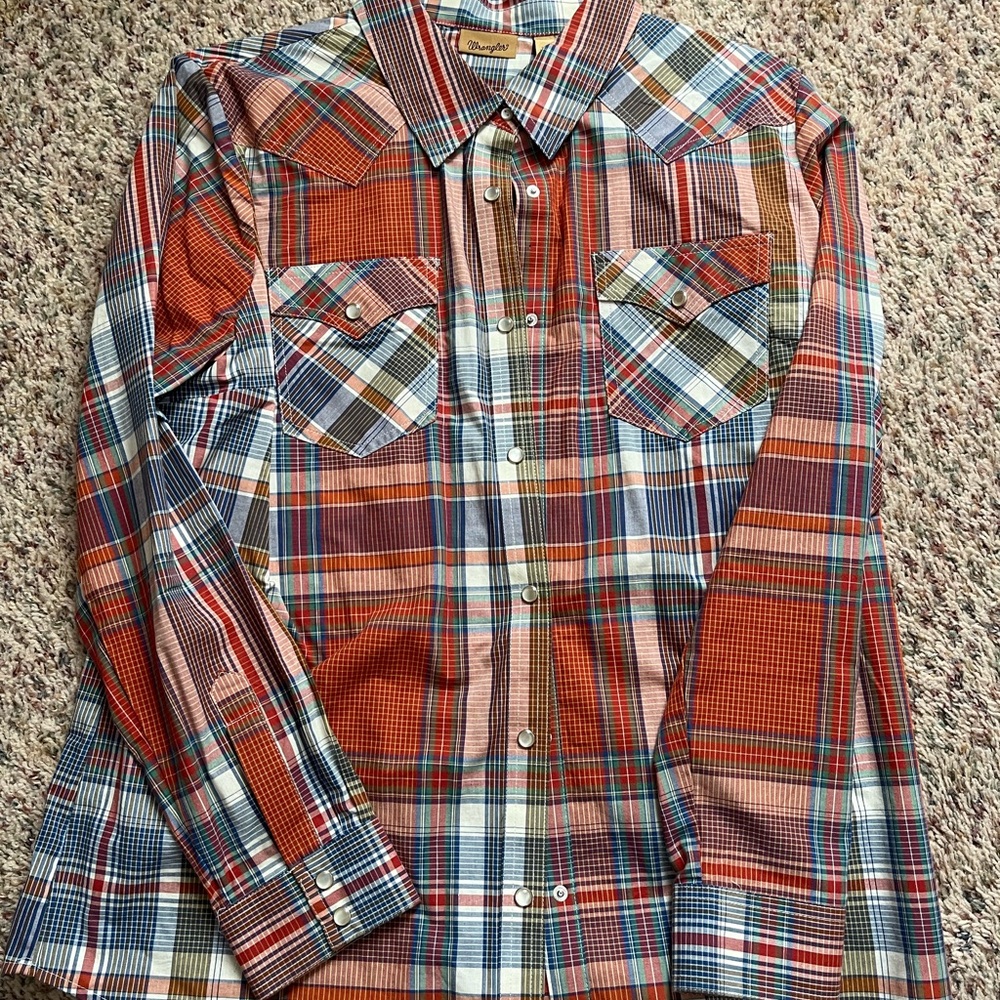 Wrangler Women's Plaid Button Down Shirt - Red, Blue, Green